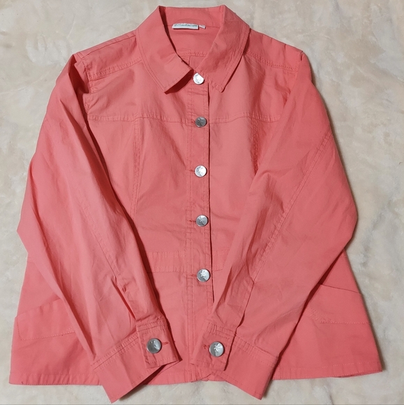 Lulu B Coral Jacket w/ decorative Palm Tree buttons & front pockets Size XL - Picture 1 of 12